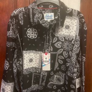 Fresh Prints of Bel Air black and white paisley print men button down shirt  M